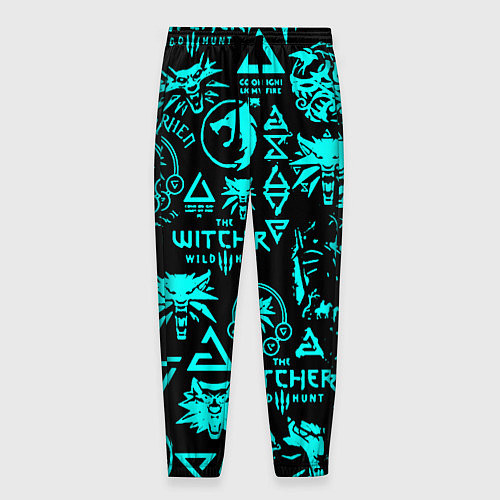 Мужские брюки Ведьмак неоновые логотипы / 3D-принт – фото 1
