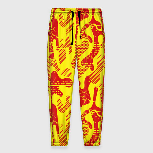 Мужские брюки Абстракция красный рисунок на желтом фоне / 3D-принт – фото 1