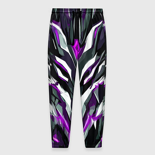 Мужские брюки Хаотичная фиолетово-белая абстракция / 3D-принт – фото 1