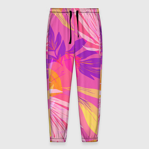 Мужские брюки Летний фон с цветными листьями в акварельном стиле / 3D-принт – фото 1