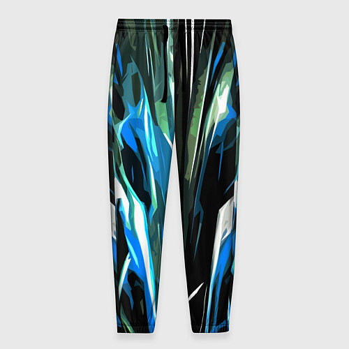 Мужские брюки Бело-синяя абстракция на чёрном фоне / 3D-принт – фото 1