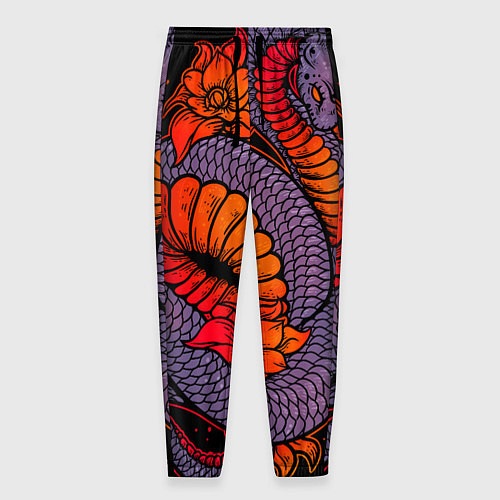 Мужские брюки Цветы и змея - Японский стиль / 3D-принт – фото 1