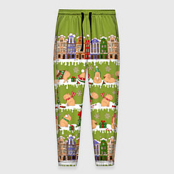 Брюки на резинке мужские Много капибар семьей на Новый год и Рождество, цвет: 3D-принт