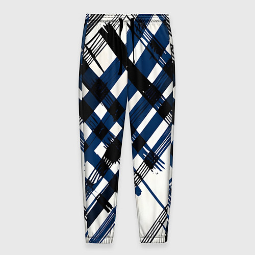 Мужские брюки Косая клетка бело-синяя / 3D-принт – фото 1