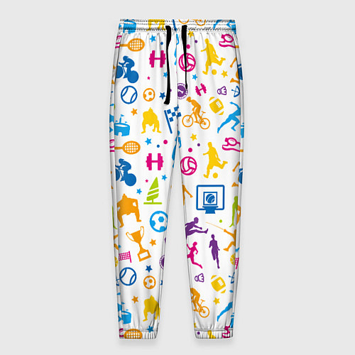 Мужские брюки Все виды спорта на белом фоне / 3D-принт – фото 1