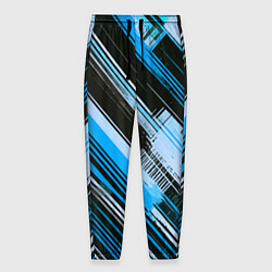 Брюки на резинке мужские Синие диагональные полосы на чёрном фоне, цвет: 3D-принт