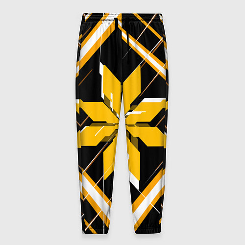 Мужские брюки Жёлто-белая звезда и полосы на чёрном фоне / 3D-принт – фото 1