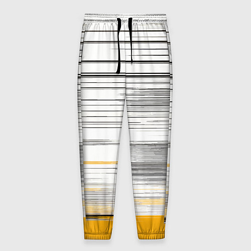 Мужские брюки Чёрные вертикальные полосы на жёлто-белом фоне / 3D-принт – фото 1