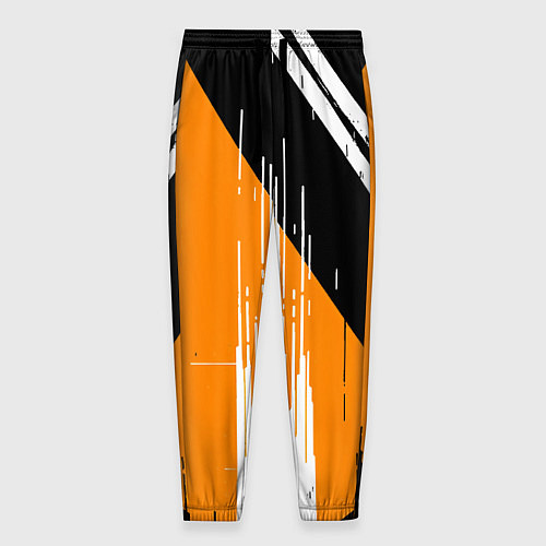 Мужские брюки Вертикальные чёрные линии на оранжево-белом фоне / 3D-принт – фото 1