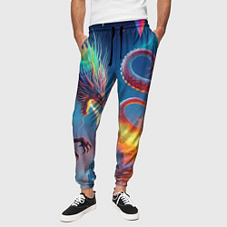 Брюки на резинке мужские Огнедышащий дракон против осьминога - нейроарт фан, цвет: 3D-принт — фото 2