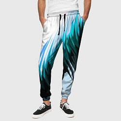 Брюки на резинке мужские Чёрно-синие острые полосы на белом фоне, цвет: 3D-принт — фото 2