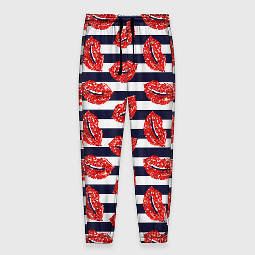 Мужские брюки Женские губы с красной блестящей помадой на полоса / 3D-принт – фото 1