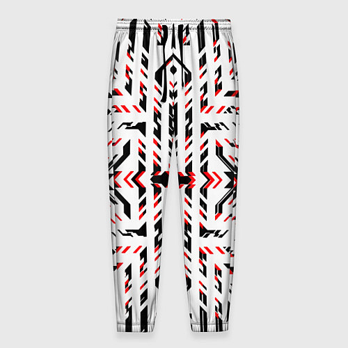 Мужские брюки Чёрно-красные диагональные полосы на белом фоне / 3D-принт – фото 1