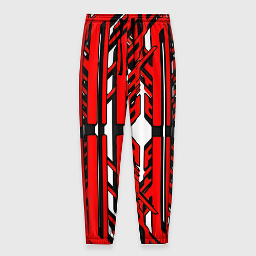 Мужские брюки Чёрно-красные техно полосы на белом фоне / 3D-принт – фото 1