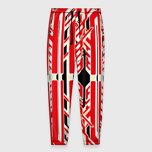 Мужские брюки Бело-красные техно полосы на чёрном фоне / 3D-принт – фото 1