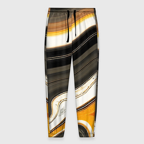 Мужские брюки Волнистые чёрно-жёлтые полосы на белом фоне / 3D-принт – фото 1
