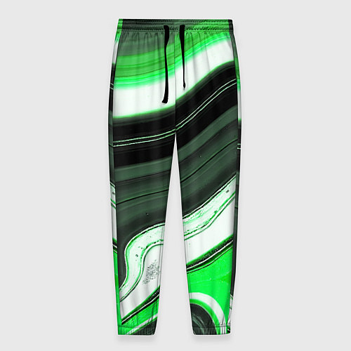 Мужские брюки Волнистые горизонтальные чёрно-зелёные полосы на б / 3D-принт – фото 1