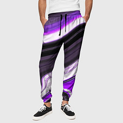 Брюки на резинке мужские Волнистые горизонтальные чёрно-фиолетовые полосы н, цвет: 3D-принт — фото 2