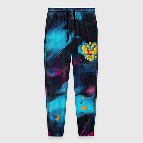 Мужские брюки Герб РФ на текстурном камуфляже / 3D-принт – фото 1