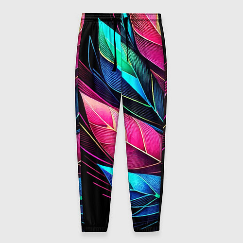 Мужские брюки Букет из цветных перьев - неон / 3D-принт – фото 1