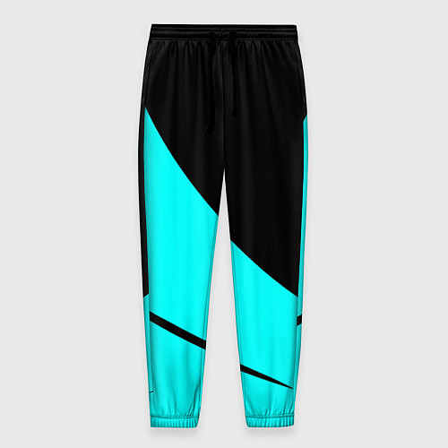 Мужские брюки Чёрный и неоновый голубой двуцветный с полосой / 3D-принт – фото 1
