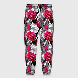 Мужские брюки Розы красные и черно-белые