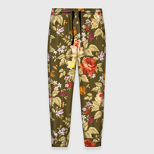 Мужские брюки Розы садовые и цветы полевые / 3D-принт – фото 1