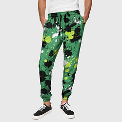 Брюки на резинке мужские Кляксы на зелёном, цвет: 3D-принт — фото 2