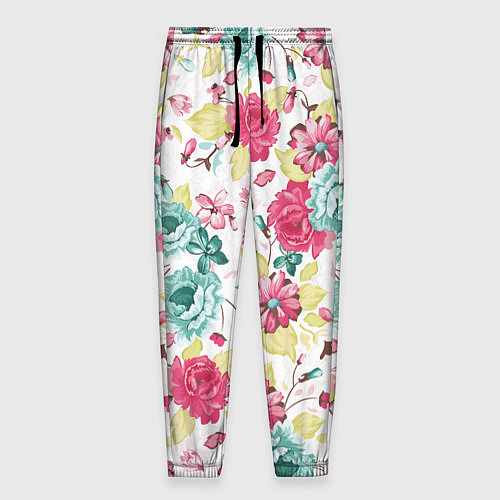 Мужские брюки Розы красные и бирюзовые / 3D-принт – фото 1