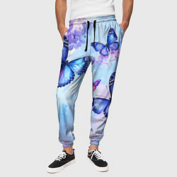 Брюки на резинке мужские Бабочки и сирень - нежная голубая живопись, цвет: 3D-принт — фото 2