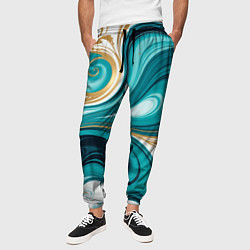 Брюки на резинке мужские Бирюза и золото, цвет: 3D-принт — фото 2