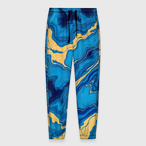 Мужские брюки Синий мрамор с золотом / 3D-принт – фото 1