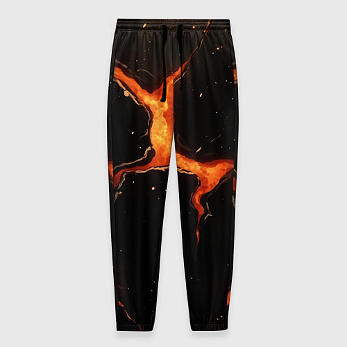 Мужские брюки Оранжевый разлом на черной текстуре / 3D-принт – фото 1