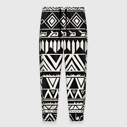 Брюки на резинке мужские Черно белый орнамент в этническом стиле, цвет: 3D-принт