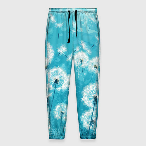 Мужские брюки Белые одуванчики на бирюзовом фоне / 3D-принт – фото 1