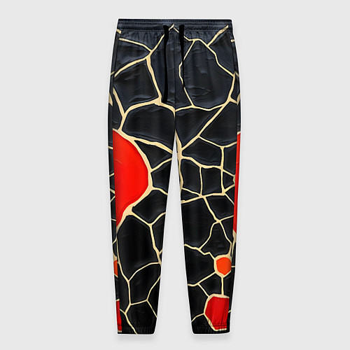 Мужские брюки Красная абстракция на черном лаке / 3D-принт – фото 1