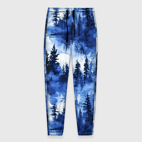Мужские брюки Силуэты деревьев и отражения - акварельный лесной / 3D-принт – фото 1