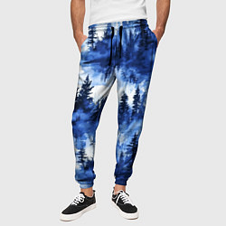 Брюки на резинке мужские Силуэты деревьев и отражения - акварельный лесной, цвет: 3D-принт — фото 2