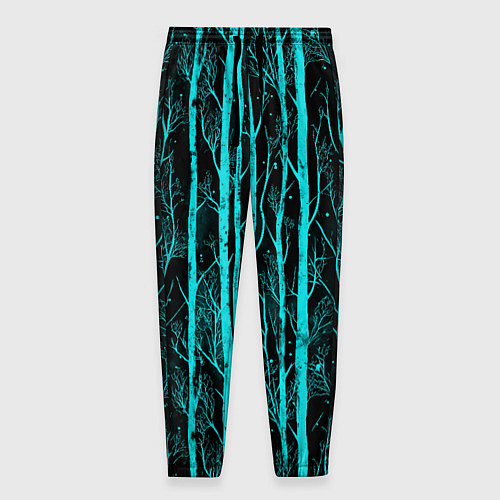 Мужские брюки Бирюзовые полоски-деревья на темном фоне - паттерн / 3D-принт – фото 1