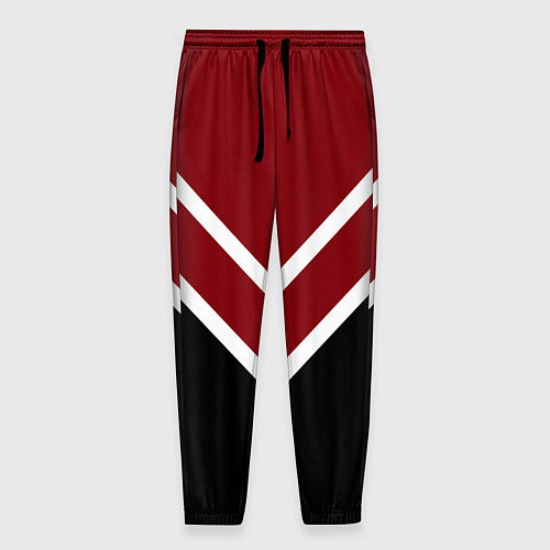 Мужские брюки Красный с чёрным и белые полосы / 3D-принт – фото 1