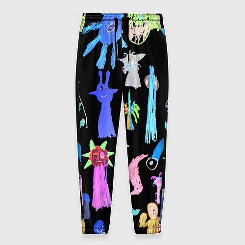 Мужские брюки Яркие монстры на черном фоне / 3D-принт – фото 1