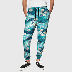 Брюки на резинке мужские Летний узор с ракушками и морскими звездами, цвет: 3D-принт — фото 2