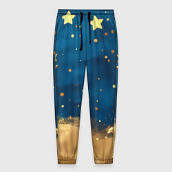 Брюки на резинке мужские Золотые звезды на синем фоне текстура, цвет: 3D-принт