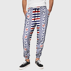 Брюки на резинке мужские Полосатый морской орнамент с якорями, цвет: 3D-принт — фото 2