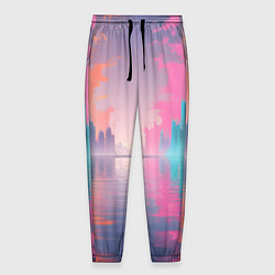 Брюки на резинке мужские Город в розовом тумане, цвет: 3D-принт
