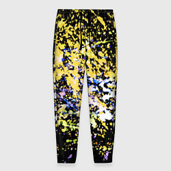 Брюки на резинке мужские Желто синяя краска на черном, цвет: 3D-принт