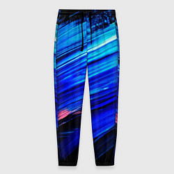 Брюки на резинке мужские Синии кисти краски на черном, цвет: 3D-принт