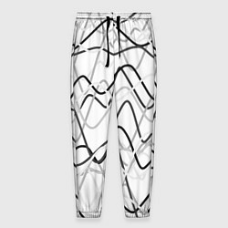 Брюки на резинке мужские Белый с серыми волнистыми полосами, цвет: 3D-принт