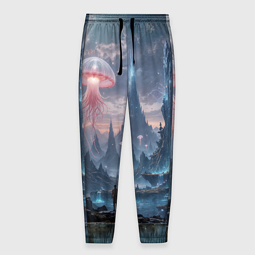 Мужские брюки Фантастический мир с медузами и озеро у гор / 3D-принт – фото 1