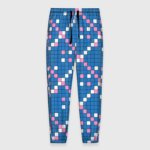 Мужские брюки Синяя розовая с белым плитка / 3D-принт – фото 1